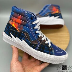 Vans Shoes Mens 9 Womens 10.5 Blue Sk8-Hi Bolt Fire Sneakers High Top Hiking
